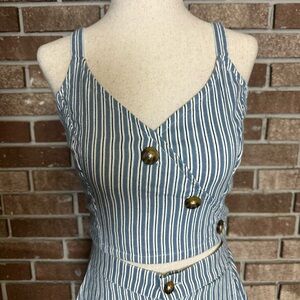 blue & white striped cropped tank w/ button up detail from hollister